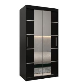 Sliding Wardrobe - VICENZA IV 2 Door Mirrored Wardrobe Black 100cm