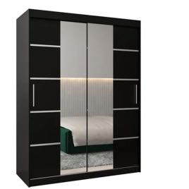 Sliding Wardrobe - VICENZA IV 2 Door Mirrored Wardrobe Black 150cm
