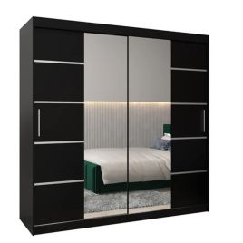 Sliding Wardrobe - VICENZA IV 2 Door Mirrored Wardrobe Black 200cm