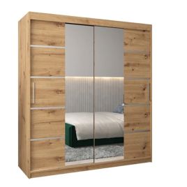 Sliding Wardrobe - VICENZA IV 2 Door Mirrored Wardrobe Oak Artisan 180cm