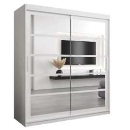 Sliding Wardrobe - CALVIN II 2 Door Mirrored Wardrobe White 180cm