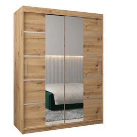 Sliding Wardrobe - VICENZA IV 2 Door Mirrored Wardrobe Oak Artisan 150cm