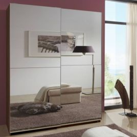 Quinn 2 Door Fully Mirrored Sliding White Wardrobe - 135cm