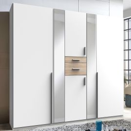 Odense 5 Door Mirrored Wardrobe - White And Oak
