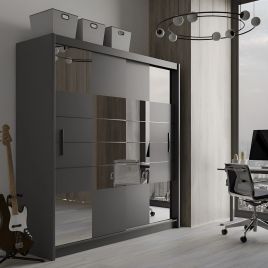 Kinross ii Sliding Door Squares Design 203cm Mirror Wardrobe - Graphite