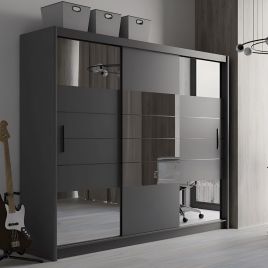 Kinross ii Sliding Door Squares Design 250cm Mirror Wardrobe - Graphite