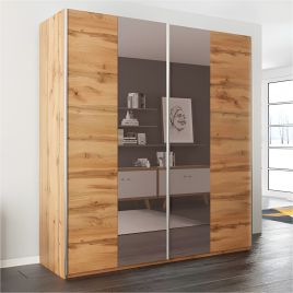 Lothian 2 Sliding Door 200cm Wardrobe with Mirror - Oak Wotan