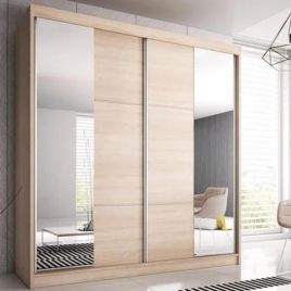 Wardrobe - MABLE-XIV 2 Door Mirrored Sliding Wardrobe Oak Sonoma 233cm