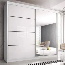 Wardrobe - MABLE-XIII 2 Door Mirrored Sliding Wardrobe White 183cm