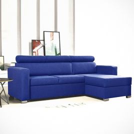 Corner Sofabed - WREXHAM Fabric 3 Seater L Shaped Sofa - Blue