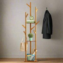 XYLVIAN Coat Stand Freestanding Wooden Hanger with 10 Hooks - Natural