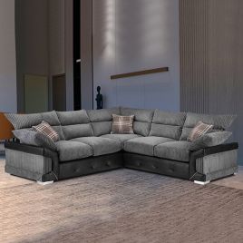 York Classic Design Fabric Corner Sofa Set - Black with Grey