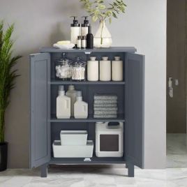 ZEPHRON Bathroom Cabinet Freestanding Cupboard with 2 Adjustable Shelves - Grey