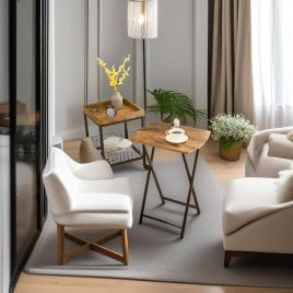 JORVIAN Side Table Folding Tray Table for Sofa - Rustic Brown