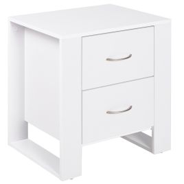 Bedside Table - STYLISH 2 Drawer Nightstand White 48cm