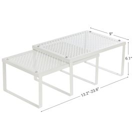 Cupboard Organizer - LUSLIA Stackable Expandable Set of 2 Cupboard Organizer - White