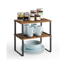 Cupboard Shelf Organiser - GRADA Set of 2 Rustic Brown and Black - Black and Rustic Brown