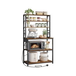 FERNHAVEN Kitchen Utensil Racks with Power Outlet - Brown and Black
