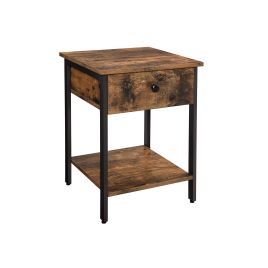 Bedside Table - SIDE 1 Drawer Nightstand Rustic Brown 40cm