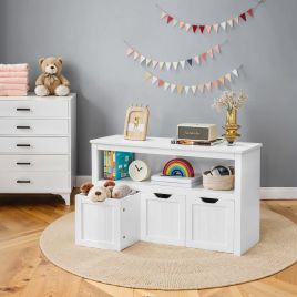 Toy Storage Cabinet - GRANZA Kids Organizer with Wheels and 3 Drawer - White