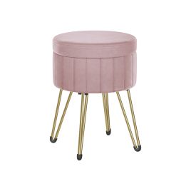 Storage Ottoman - ASTTTO Velvet Round Ottoman with 4 Metal Legs - Jelly Pink