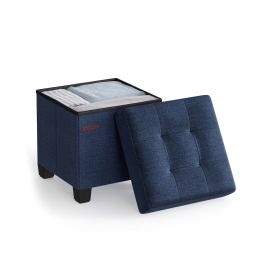 Ottoman Foot Rest - VELSO Foldable Small Storage 38 x 38 cm - Midnight Blue