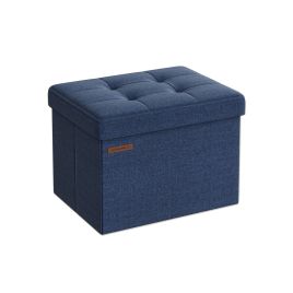 Storage Ottoman - VELSO Small Foldable Storage Ottoman 41cm Denim Blue