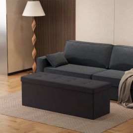 Storage Bench - VIVRAH Foldable Velvet with 2 Storage Boxes - Black