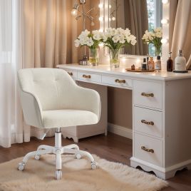 Office Chair - ORANIA Swivel Plush Fabric Office Chair - Cappuccino Beige