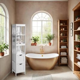 Bathroom Cabinet - MARDA Freestanding Floor Storage with 2 Drawers - White