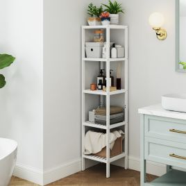 Bathroom Shelf - MARDA Bamboo 5 Tier Narrow Storage - White