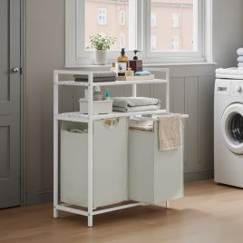 Laundry Hamper - MARDA Sorter with 2 Pull Out Bags and 2 Shelves - White