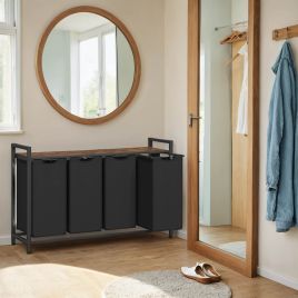 Laundry Sorter - MARDA 4-Section Pull Out Basket with Removable Bags - Rustic Brown