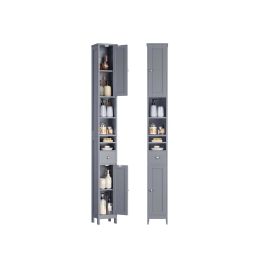 Bathroom Cabinet - ORATA Slim Freestanding Adjustable Shelves Drawer - Dove Grey