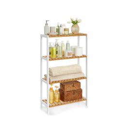 Bamboo Shelf - FINVAS 4 Tier Storage Unit 26 x 60 x 100 cm - White and Natural