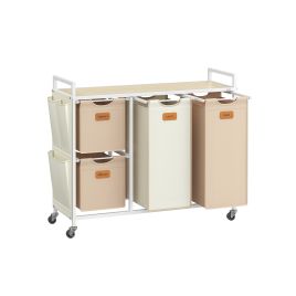 Laundry Hamper - ZARDA 4 Bag Laundry Sorter - Brown White