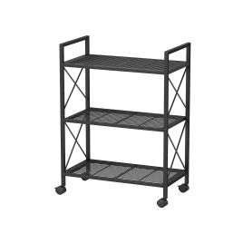 Shelving Unit - ZARRO 3 Tier Metal on Wheels with X Side Frames - Black