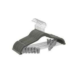 Set of 10 Velvet Hangers with Adjustable Clips Grey