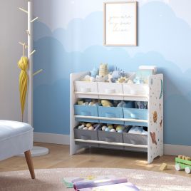 Toy Organiser - FIORIA Kid Shelf with 9 Fabric Boxes - White
