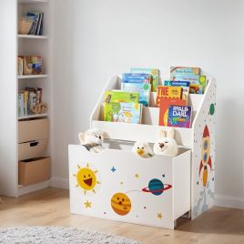 Toy Storage Rack - FIORIA Kids Bookshelf and Organiser with 3 Shelves Themed Pattern - White