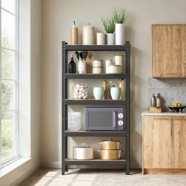 Shelving Unit - FIORIA 5 Tier Steel Storage 650 kg Load Capacity - Black