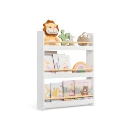 Kids Bookshelf - MODVA Wall Shelf 3 Tier Natural Wood and White - White
