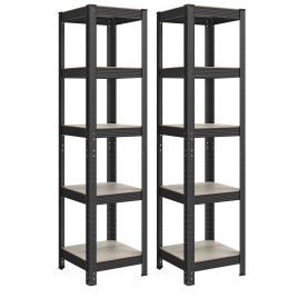 Shelving Units - TARLIA Set of 2 Shelving Units Natural Wood with Black Metal Frame - Black