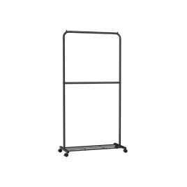 Double-Rod Clothes Rail on Wheels Black