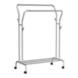 Clothes Rail - FIONIA Double-Rod with Wheels 103.5 cm Wide - Silver