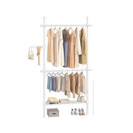 Clothes Rail - FIONIA Floor to Ceiling 3 Tier Adjustable Matte White