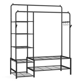 BEMOCA Open Wardrobe Clothes Rack with Shelves - Black