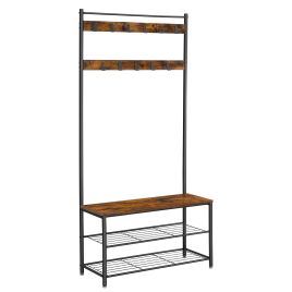 Coat Rack, Coat Stand with Shoe Storage Bench