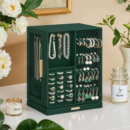Jewellery Box - VERRIA Spin Rotating Organizer with 5 Drawer - Forest Green