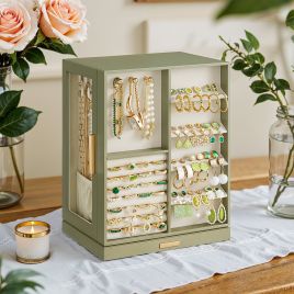 Jewellery Box - VERRIA Spin Rotating Organizer with 5 Drawer - Olive Green